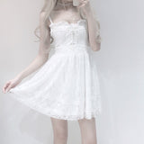 White sexy Lace Strapless dresses Cross Ribbon Bow