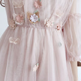 Butterfly Embroidery  Summer Dresses Puff Sleeve