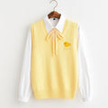 All-match yellow girl style embroidery  sweater vest