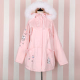 Winter Sweet Pink Trench Coat Bunny Print