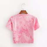 Pink Women Heart Hollow Out Cropped Tshirt