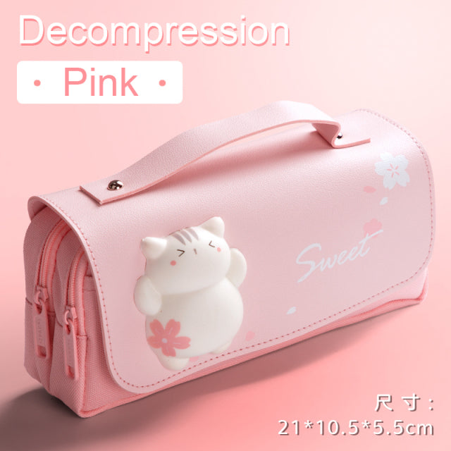 Cute Cat Decompression Pencil Case Big Pencil Box