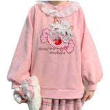 Pink Lamb And Candy Embroidery Sweatshirt