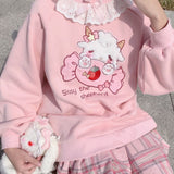 Pink Lamb And Candy Embroidery Sweatshirt