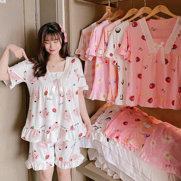 Short Sleeve Pajamas With Cute Print – Kawaii Heaven