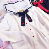 Sweet Heart Embroidery Sailor Collar Cardigans