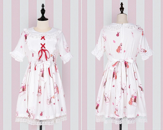 Lolita Dress Sweet Rabbit White Red