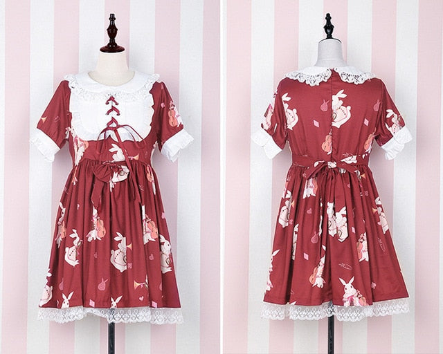 Lolita Dress Sweet Rabbit White Red