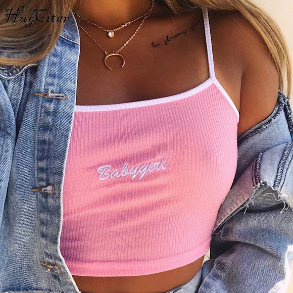 letters Embroidery spaghetti straps  crop top babygirl