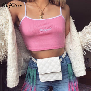 letters Embroidery spaghetti straps  crop top babygirl