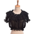 Women Crop Top Blouse Lolita Frilly Chiffon White/Black Puff Sleeve Lace Bottoming Undershirt