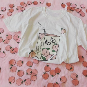 Kawaii Peach Juice Japanses Aesthetic Grunge T-Shirt for Girls