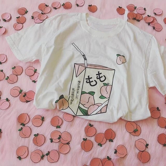 Kawaii Peach Juice Japanses Aesthetic Grunge T-Shirt for Girls