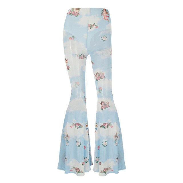 Angel Print  Ruffles Stretchy Crop Top