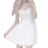 White sexy Lace Strapless dresses Cross Ribbon Bow