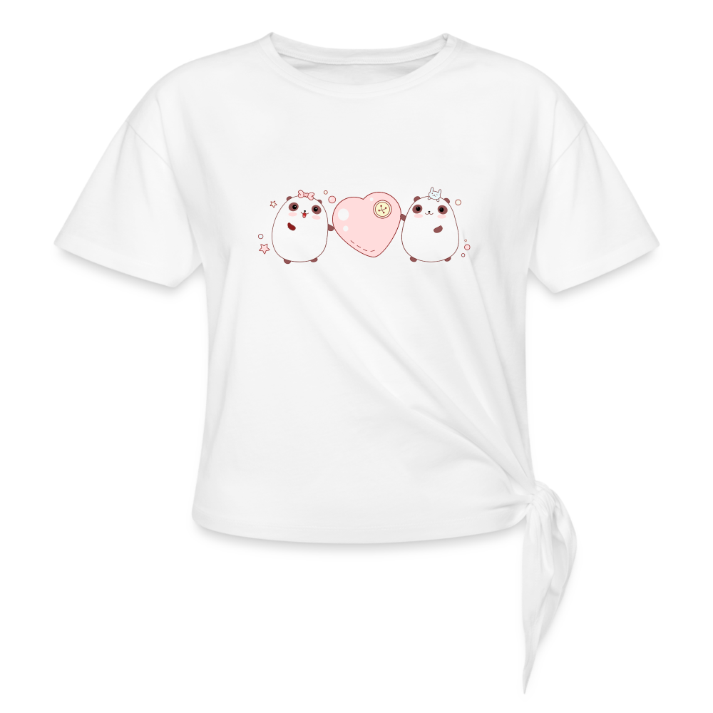 Kawaii pandas with pink heart t-shirt - white