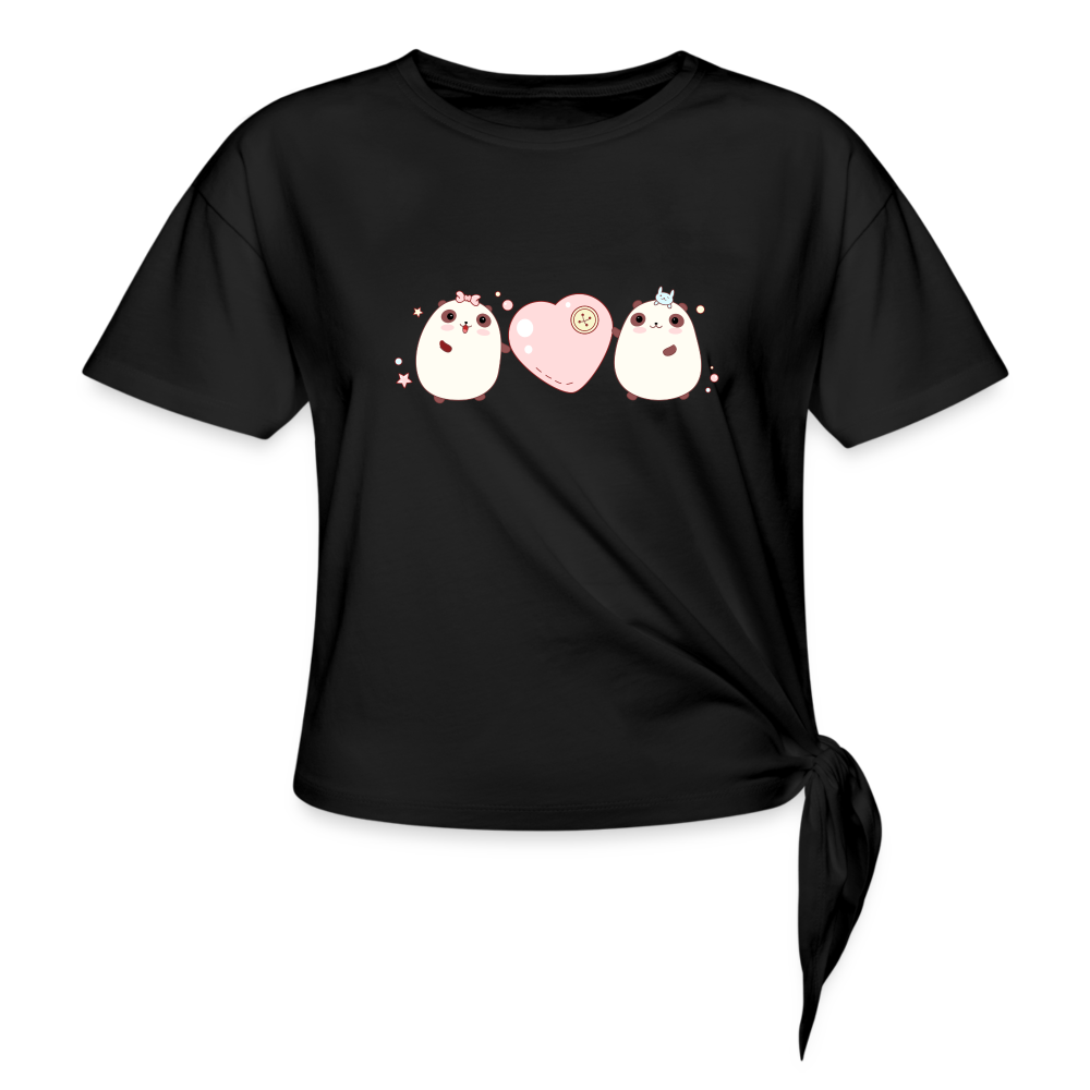 Kawaii pandas with pink heart t-shirt - black
