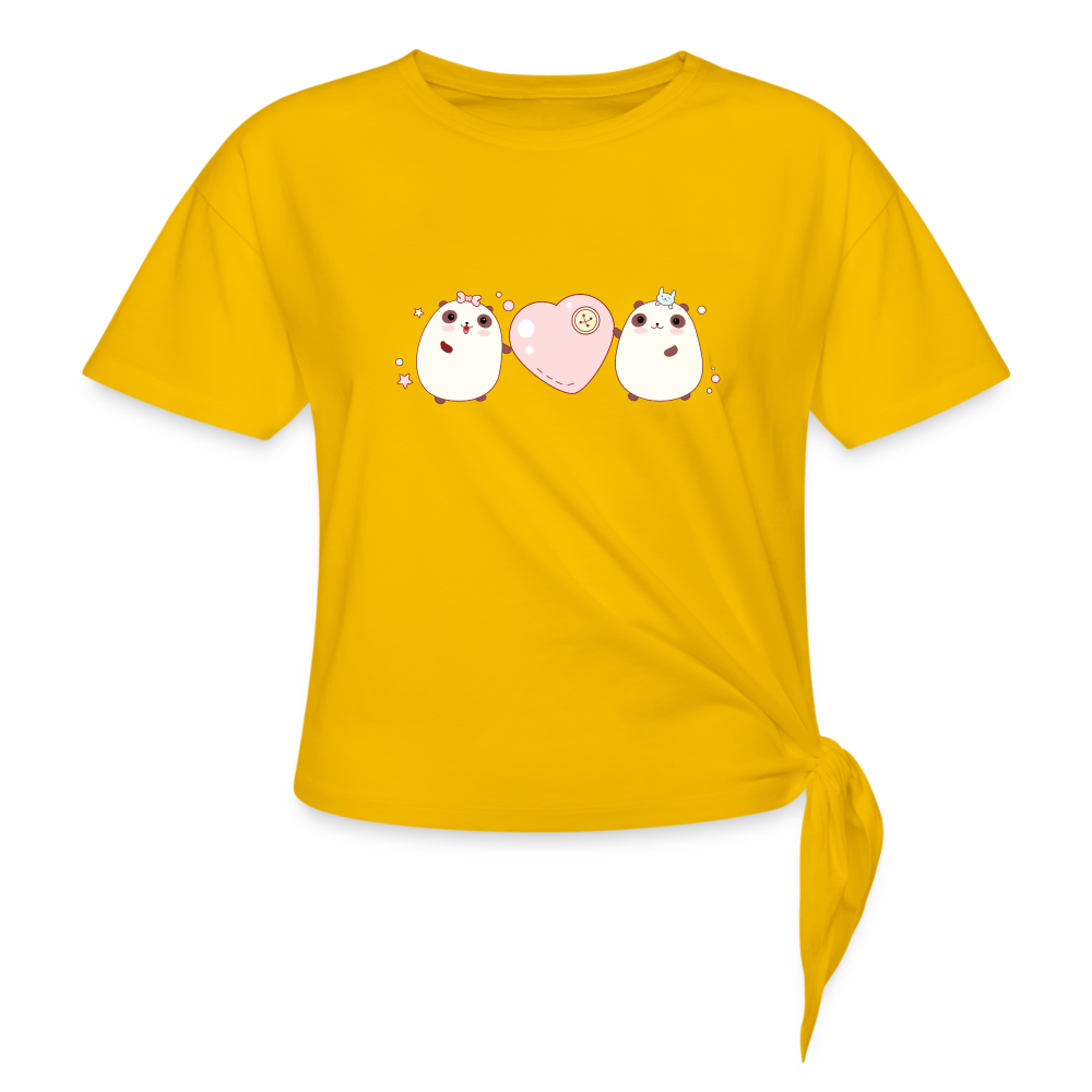 Kawaii pandas with pink heart t-shirt - sun yellow