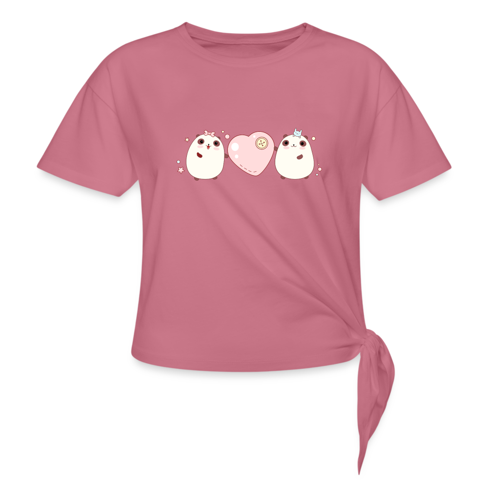 Kawaii pandas with pink heart t-shirt - mauve