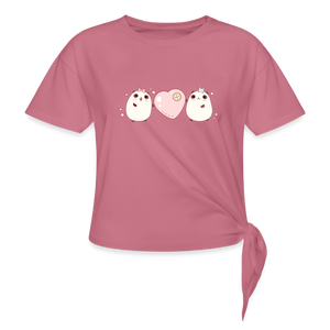 Kawaii pandas with pink heart t-shirt - mauve